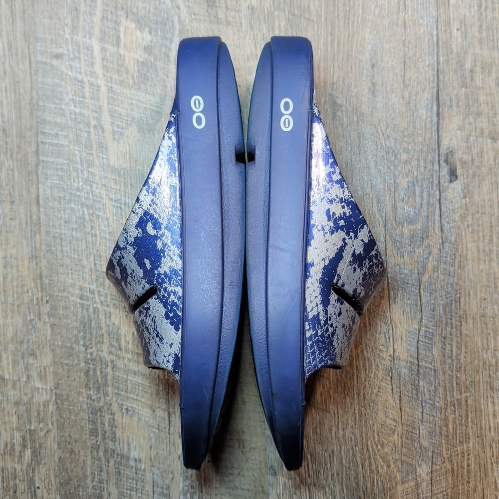 OOFOS OOAHH BLUE METALLIC SNAKESKIN LUXE SLIDES SANDALS WOMEN'S SIZE 8 MENS 6 - Picture 10 of 13